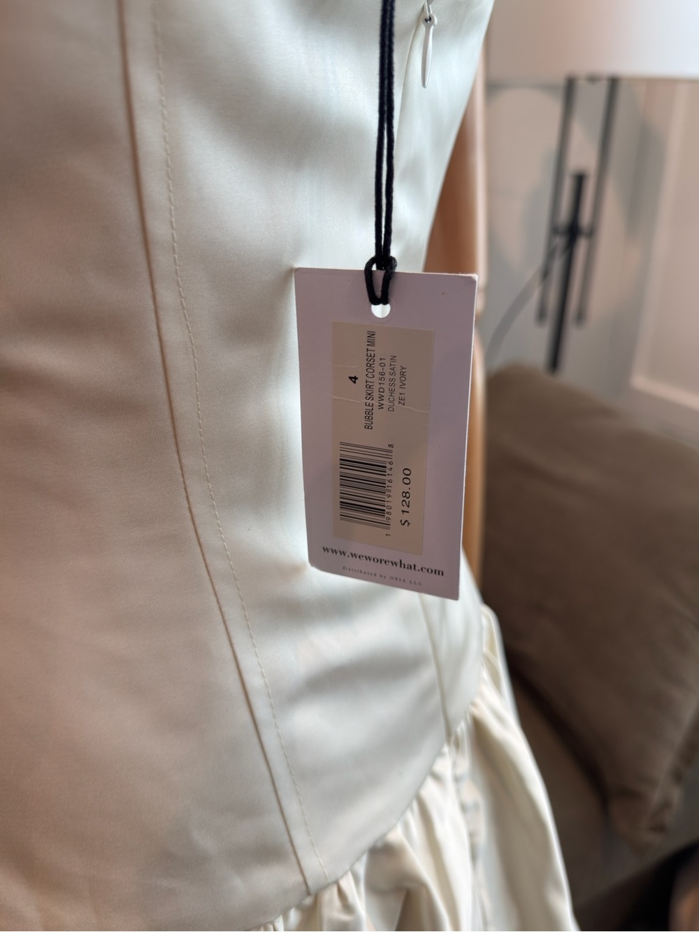 WEWOREWHAT Corset Peplum Mini Dress Ivory Ecru | Size 4 - Picture 5 of 8